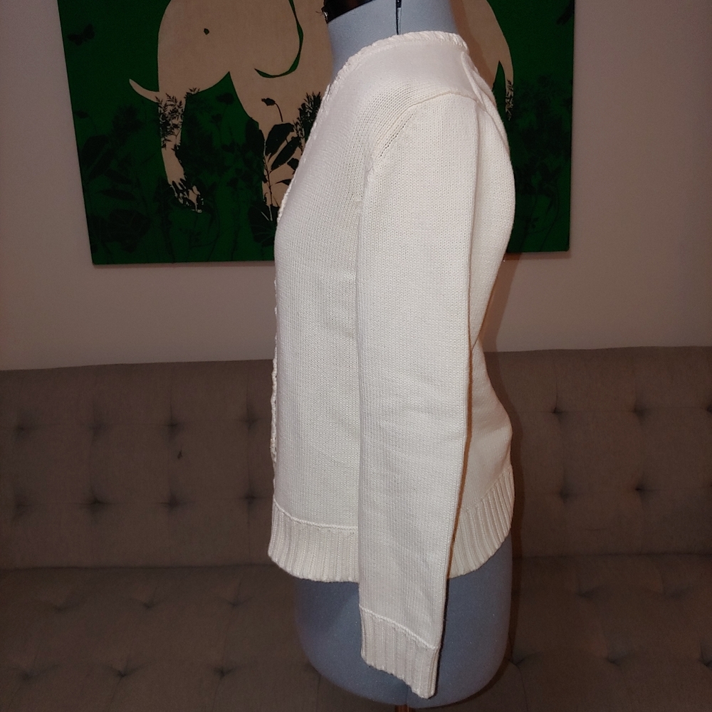 Lands' End ivory button up vintage v-neck cardigan - Picture 4 of 7